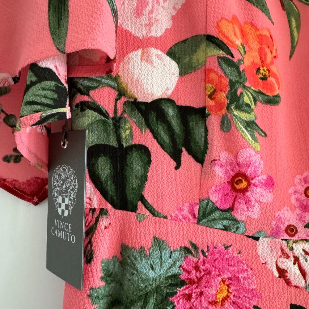 NWT Vince Camuto flutter sleeve midi dress sz 2 coral floral print Derby - Picture 2 of 10